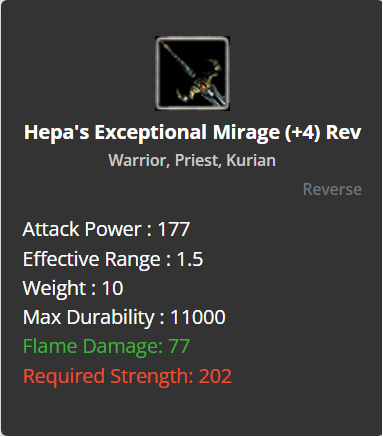 Hepa's Exceptional Mirage Sword +4 (Reverse)