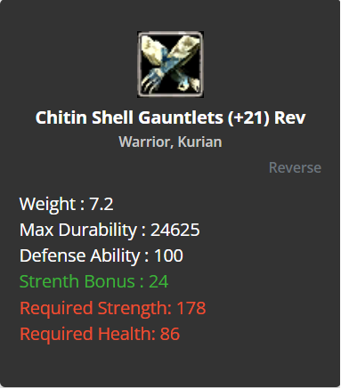 Chitin Shell Gauntlets +21 (Reverse)