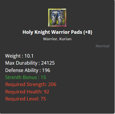Holy Knight Warrior Pads +8
